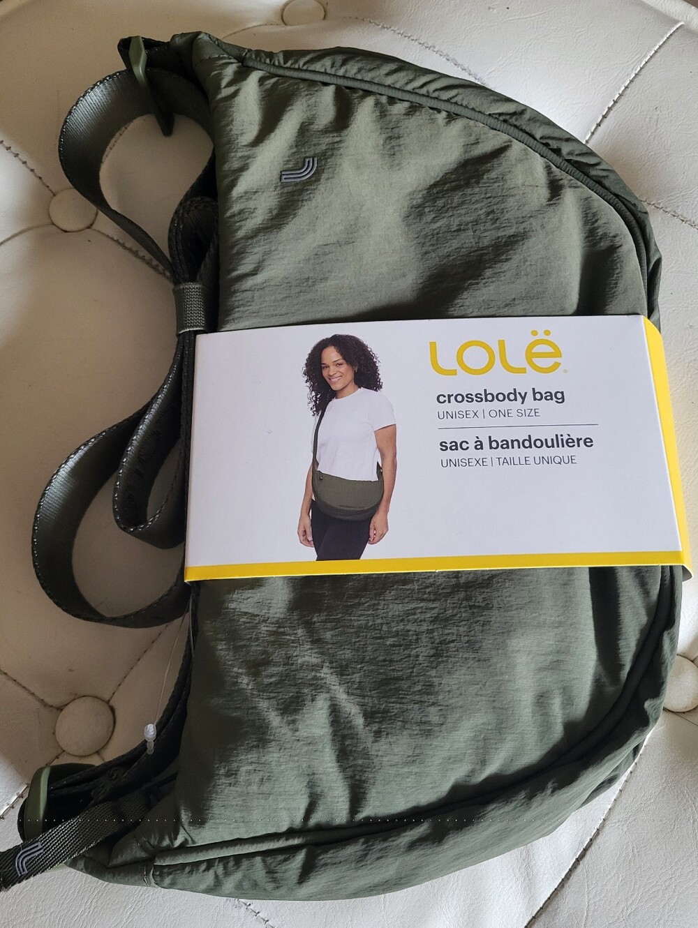 LOLË Olive Green Crossbody Bag Unisex One Size Adjustable Strap NEW - Picture 2 of 3